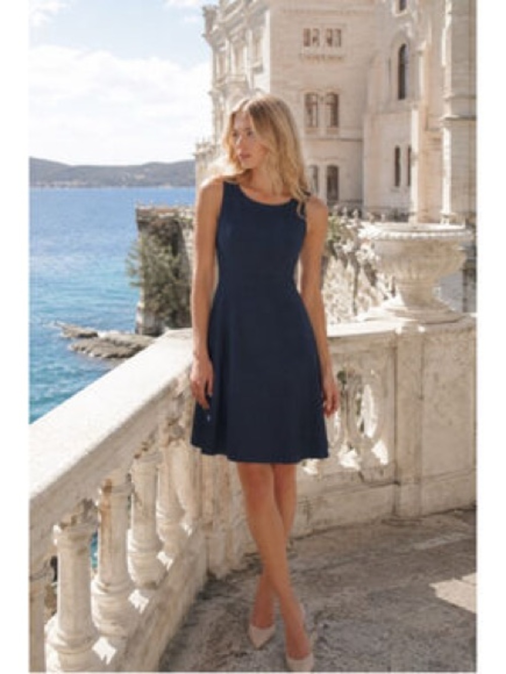 Chadwicks Navy Sleeveless Fit-and-Flare 
 Dress